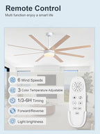YUHAO 72 Inch White Ceiling Fan with Light and Remote Control.Noiseless,Dimmable,3CCT,6 Speeds Reversible, DC Ceiling Fans for Indoor or Covered Outdoor