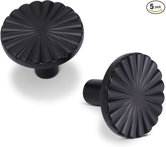 5 Pack Kitchen Cabinet Knobs Round Sunflower Dresser Knob Modern Drawer Hardware Cupboard Handles Furniture Knob for Bathroom Single Hole Knobs for Wardrobe Matte Black TYH-MB-K5
