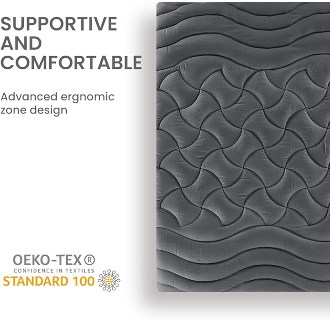 SLEEP ZONE Cooling Queen Mattress Topper, Premium Zoned Cool Mattress Pad Cover, Padded Mattress Protector Breathable Washable, Deep Pocket 8-21" (Grey, Queen)