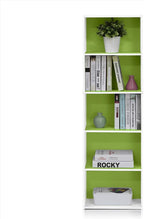 Furinno LUDER Book Shelf, 5-Tier Bookshelf, Bookcase, 9.4" x 15.8" x 52", for Living Room, Bedroom, Home Office, White/Green