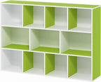 Furinno LUDER Book Shelf, 11-Cube Bookshelf, Reversible Bookcase, 9.4" x 29.1" x 41.7", for Living Room, Bedroom, Home Office, White/Green