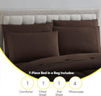 Sweet Home Collection 7 Piece Comforter Set Bag Solid Color All Season Soft Down Alternative Blanket & Luxurious Microfiber Bed Sheets, Brown, Queen