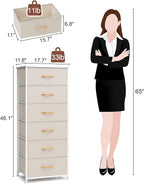 Crestlive Products Tall Dresser for Closet, Vertical Storage Tower - Sturdy Steel Frame, Wood Top, Easy Pull Fabric Bins Handles - Organizer Unit for Bedroom, Hallway, Entryway - 6 Drawers (Beige)