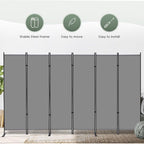 RANTILA 6 Panel Room Divider, 6 FT Folding Privacy Screen with Wide Feet, Freestanding Partition for Room Separation, Portable Room Divider Panel, 133" W x 71" H, Grey