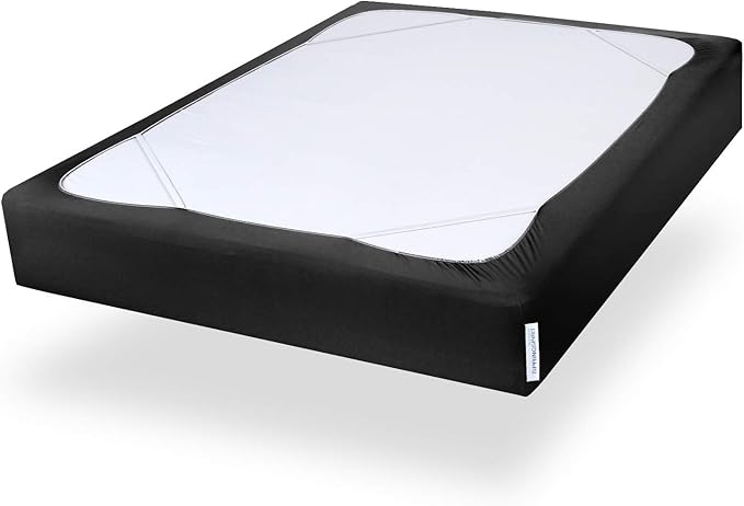 Box Spring Cover Queen Size, Alternates for Bed Skirt, Smooth and Elastic Woven Material Wrap Around 4 Sides of The Box Spring, Wrinkle & Fading Resistant, Washable, Dustproof, Black