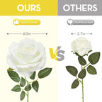Serwalin 20PCS Artificial White Roses, 4'' Big Flower Head, Ivory Silk Roses, Velvet Fake Roses Bouquet Long Stem Roses for Home Decor Wedding and Table Centerpiece