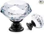 Ravinte 20 Pack Crystal Drawer Knobs - Glass Cabinet Knobs, Diamond Shaped, 30 mm with Black Base
