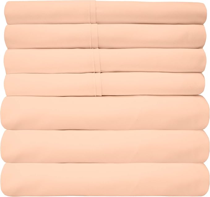 Split King Size Bed Sheets - 6 Piece 1500 Supreme Collection Fine Brushed Microfiber Deep Pocket Split King Sheet Set Bedding - 2 Extra Pillow Cases, Great Value, Split King, Peach