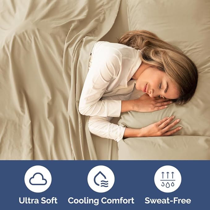 Full Size 4 Piece Sheet Set - Comfy Breathable & Cooling Bed Sheets Set - Hotel Luxury Bedding for Women, Men, Kids, Teens, Boys & Girls - Deep Pockets, Ultra-Soft and Wrinkle Free - Oeko-Tex - Beige