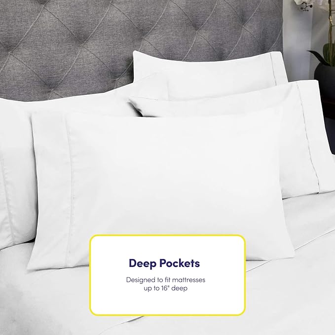 Full Size Bed Sheets - 6 Piece 1500 Supreme Collection Fine Brushed Microfiber Deep Pocket Full Sheet Set Bedding - 2 Extra Pillow Cases, Great Value, Full, White