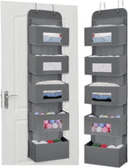 MAX Houser 5-Shelf Over The Door Hanging Organizer with 2 Metal Hooks, 5 Pocket Over The Door Wall Mount Storage with Clear Windows for Baby Nursery Bathroom Closet,Bedroom,Dorm,Diapers,Kids Toy(Gray)