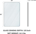 VocalStar 24 x 36 Inch Silver Bathroom Mirror for Wall, Rounded Rectangle Nickel Metal Framed Bathroom Vanity Mirrors, 1/4-inch Shatterproof Glass | Ultra-Flush Hanging