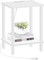TUTOTAK End Table with Charging Station, Small Side Table with Outlets, Nightstand Bedside Table, 2-Tier Storage Shelf for Small Space, Living Room, Bedroom, White TB01BW040
