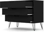 Manhattan Comfort Rockefeller 3 Drawer Dresser for Bedroom Storage, Closet, Living Room, Entryway, TV Stand for Screens up to 32 Inches, Anti-Tip Kit Included, Set of 2, Black