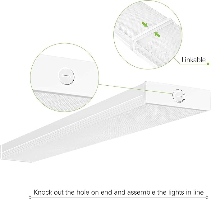 hykolity 4 Pack 4FT LED Wraparound Light 40W 4 Foot LED Shop Lights for Garage, [2-lamp 32W Fluorescent Equiv.] 4400lm 4000K Wrap Light, Flushmount Office Ceiling Light Fixture ETL Listed