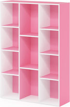 Furinno LUDER Book Shelf, 11-Cube Bookshelf, Reversible Bookcase, 9.4" x 29.1" x 41.7", for Living Room, Bedroom, Home Office, White/Pink