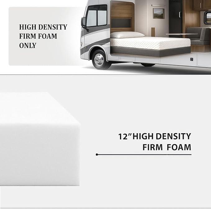 Foamma 12" x 28" x 75" High Density RV Bunk Mattress Replacement, Firm, Durable, Premium Comfort, USA Made, No Cover