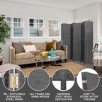 Room Divider Wood Screen 6 Panel Folding Portable Partition Screens Wooden Mesh Woven Design Room Screen Divider for Home Office (Black)