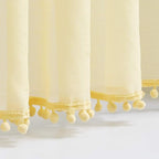 Treatmentex Sheer Curtains for Bedroom Children's Room Yellow 108 inches Long Linen Textured Window Drapes with Cute Pom Pom Tassle 2 Panels 52" w Rod Pocket Header