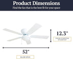 Prominence Home Benton Traditional 52 Inch Ceiling Fan with Light, LED Flush Mount Ceiling Fan, Indoor Fan with 5 Blades, White and Gray Oak Blade Finish Options, White (50852-01)