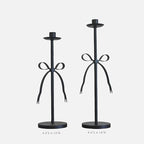 Black Taper Candle Holder Set of 2-Metal Bow Candle Sticks Holder Decor,Modern Tall Candle Holder,Decorative Candlesticks for Fireplace, Wedding, Holiday & Christmas
