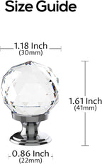 Alzassbg 10 Pack Clear Crystal with Chrome Plated Drawer Knobs, 1-1/5 Inch(30mm) Cabinet Knobs Round Diamond Crystal Knobs for Drawers AL1002
