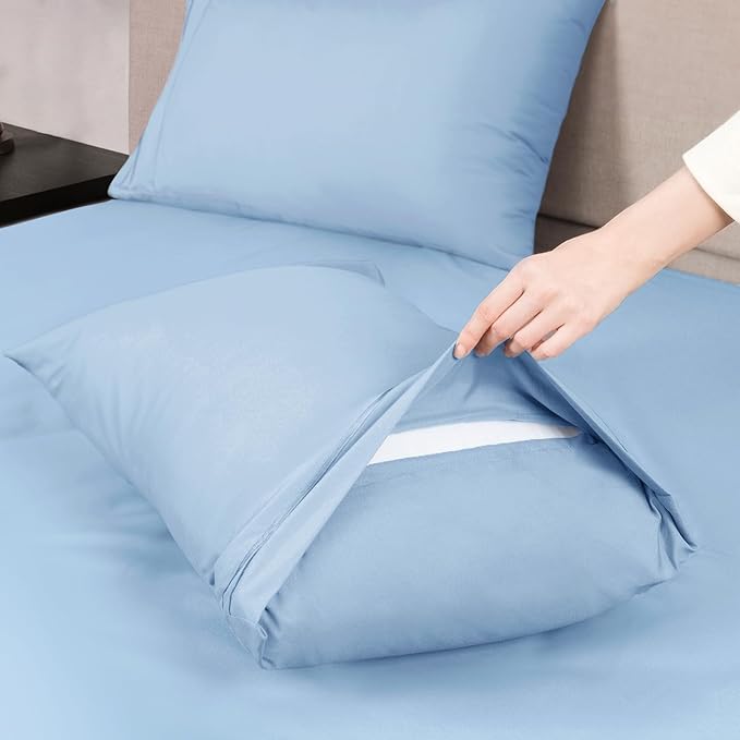 Mejoroom Queen Sheet Set - Hotel Luxury 1800 Sheets & Pillowcase Sets - Extra Soft Bed Sheets - Deep Pocket Fitted Sheet, Breathable, Wrinkle & Fade Resistant - 4 Piece (Queen,Light Blue)