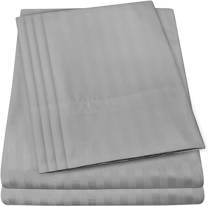 Dobby Stripe Queen Sheets - 6 Piece 1500 Supreme Collection Fine Brushed Microfiber Deep Pocket Queen Sheet Set Bedding - 2 Extra Pillow Cases, Great Value, Queen, Dobby Silver