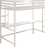 Novogratz Maxwell Metal Twin Loft Bed with Desk & Shelves, Off White/Off White