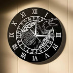 Geek Alerts Cawing Black Crow with Roman Numerals Silent Wall Clock 12inch Viking Odin Raven with Scandinavian Runes Battery Operated Quartz Watch