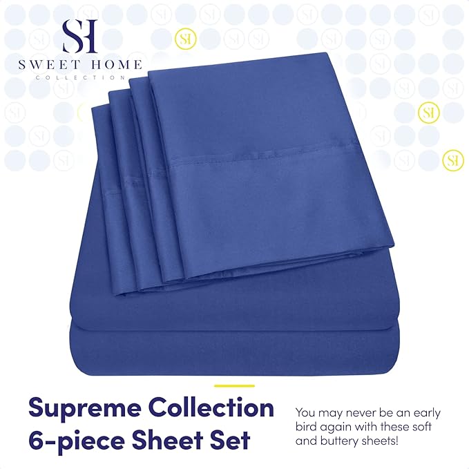 Cal King Size Bed Sheets - 6 Piece 1500 Supreme Collection Fine Brushed Microfiber Deep Pocket California King Sheet Set Bedding - 2 Extra Pillow Cases, Great Value, California King, Royal Blue