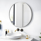 24" Round Mirror Circle Wall Mounted Hanging or Against Wall Metal Frame Dressing Make-up Mirrors for Entryway Bedroom Bathroom Living Room 24 inch Silver
