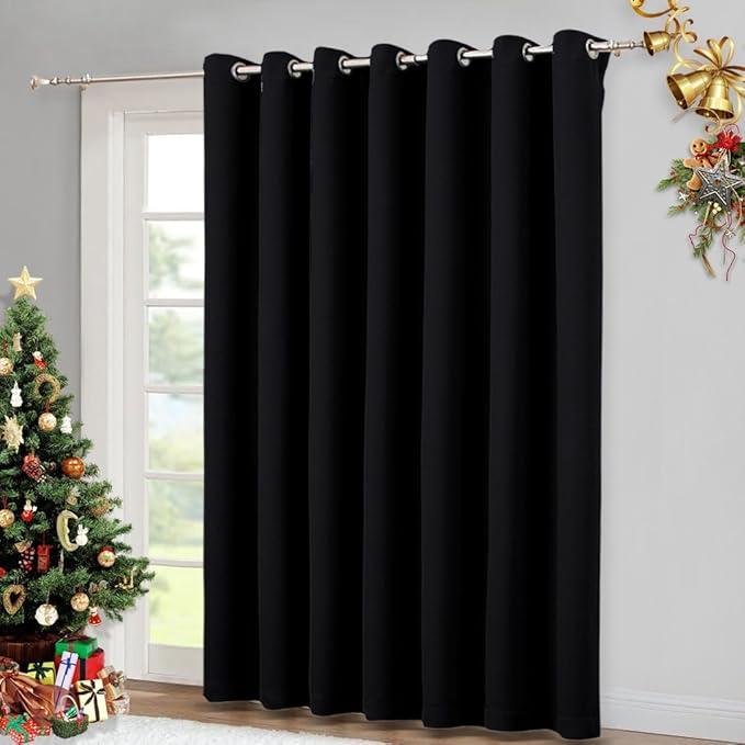 NICETOWN Room Separating Divider, Room Divider Curtain Screen Partition, Function Thermal Blackout Patio Door Panel, Sliding Door Insulated Curtain for Patio, Black, 12.5ft Wide x 8ft Long