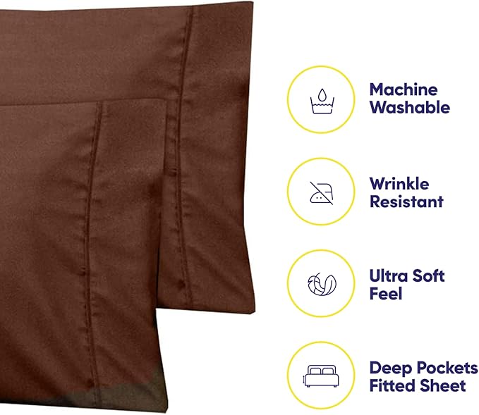Full Size Bed Sheets - 6 Piece 1500 Supreme Collection Fine Brushed Microfiber Deep Pocket Full Sheet Set Bedding - 2 Extra Pillow Cases, Great Value, Full, Dobby Coffee