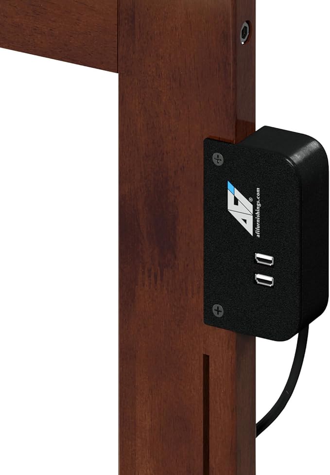 AFI, Madison Full Solid Wood Panel Headboard with Attachable Charger, Walnut