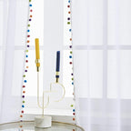 Treatmentex White Sheer Curtains Multi Colorful Pom Pom Sheer Drapes 63" inches Long Window Draperies for Nursery Room Bed Canopy 2 Panels Rod Pocket