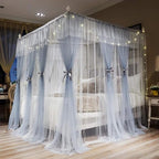 Joyreap Luxury 4 Corners Post Canopy Bed Curtains - Grey & White Cozy Drape Netting - Cute Princess Style Bedroom Decoration Accessories (59" W x 78" L, Full/Queen)
