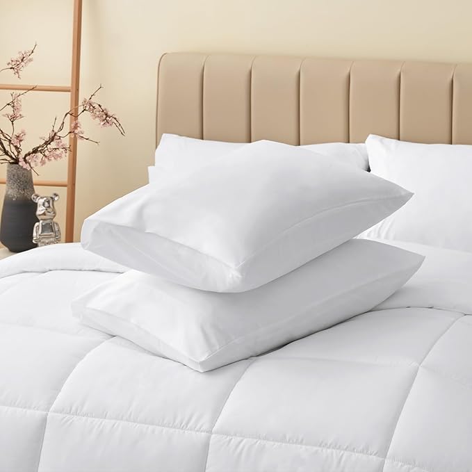 CozyLux Twin XL Comforter Set White, 5 Pieces Twin Extra Long Bed in a Bag for College Dorm, All Season Bedding Set with Stitch Quilted Comforter, Flat Sheet, Fitted Sheet, Pillowcases
