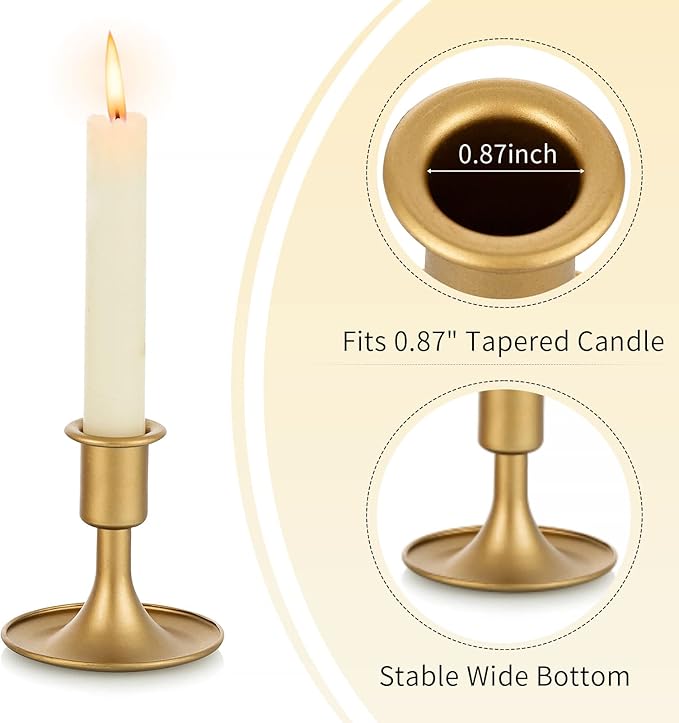 Romadedi Hurricane Candlestick Holders Gold - Taper Candle Holders Tall Clear Glass Cylinder for Wedding Table Centerpieces Party Decor Birthday Christmas Home Decorations Set of 2