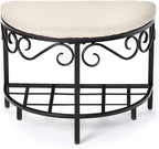 Mango Steam Half Moon Shoe Bench - Vanity Seat/Dressing Stool/Makeup Chair - White