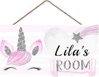 Personalized Cute Unicorn Sign Custom Name Wall Hanging Signs Front Door Decor Home Decorative Door Decor for Kids Room Boys Girls Room Baby Bedroom