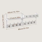 YMYNY 31.5" Coat Rack Wall Mount with Shelf, 4 in 1 Key and Coat Hanger with 12 Metal Hooks, Wall Shelf with Hooks & Mail Holder for Living Room, Bedroom, White, HWS007W-2