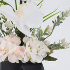 LESING Artificial Potted Orchid Flower for Table Centerpieces,Real Touch White Fake Orchid Flowers in Vase for Home Decoration (Style 2,Black Vase)
