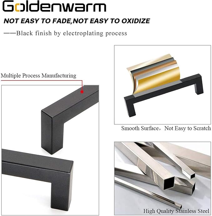 goldenwarm 10 Pack Single Hole Black Cabinet Knobs Kitchen Cabinet Handles Stainless Steel Cabinet Hardware Black Knobs Handles Pulls for Bathroom Cabinets and Cupboard, 2in(50mm) Overall Length