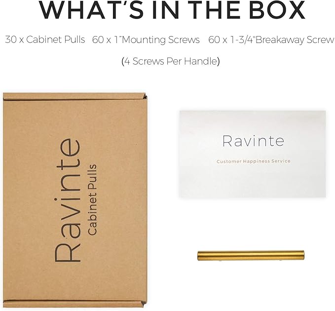 Ravinte 30 Pack 5 Inch Cabinet Pulls Brushed Brass Stainless Steel Kitchen Drawer Pulls Cabinet Handles 5”Length, 3” Hole Center