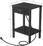 VIMBER Set of 2 End Table with Charging Station, Narrow Side Table with USB Ports and Outlets, Nightstands with 2-Tier Storage Shelves, Sofa Table for Small Space Living Room Bedroom