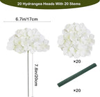 20 Pcs White Hydrangea Artificial Flowers Bulk, Faux Hydrangea Flowers Heads, Artificial Fake Silk Hydrangea Flowers with Stems, White Flowers Artificial for Decoration Wedding Décor