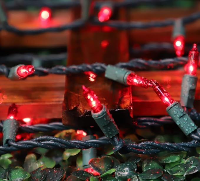 LAMPHOME Super-Bright Extendable RED Christmas Lights Decoration 150Lights 31.9ft UL Certified Mini Bulb String Lights Set for Outdoor Christmas Tree Garden Holiday Party Patio Wedding Garland Decor
