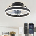 ZMISHIBO Low Profile Ceiling Fans with Lights and Remote, 13 Inch Fandelier Ceiling Fan with Light, Black Modern Flush Mount Ceiling Fan, Small Dimmable LED Fan Lights for Bedroom