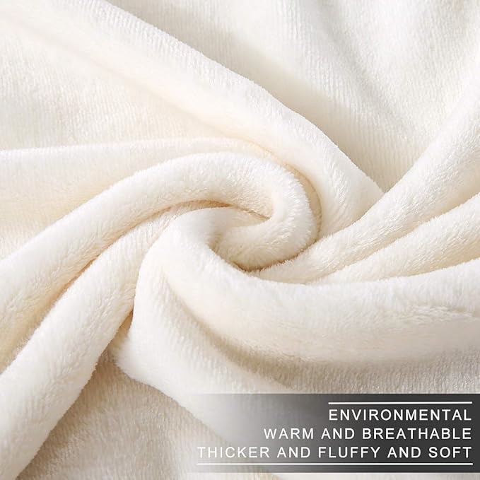 Richave 350GSM Fleece Blankets Twin Size for The Bed Warm Sofa Blanket 66" x 90"(Ivory Twin)